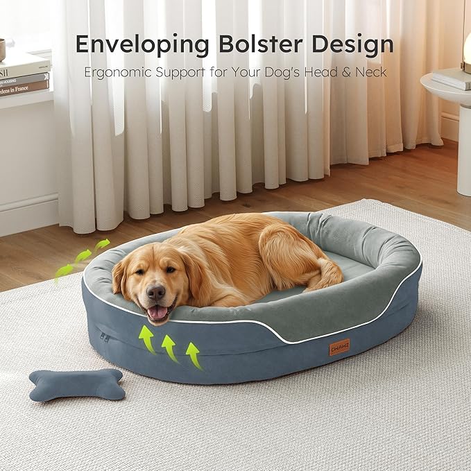 XL Orthopedic Dog Bed, Extra Large Dog Bed, Dog Sofa for Large Sized Dogs with Full-Surround Bolsters, Dual-Sided Dog Cooling Bed with Memory Foam, Washable Sofa with Nonslip Bottom, Dark Grey