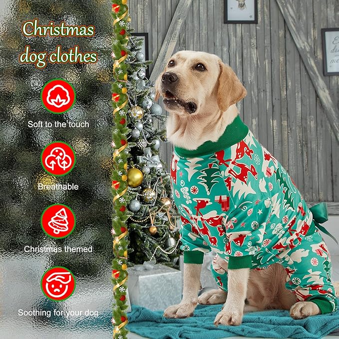 LovinPet Large Dog Christmas Pajamas for Dogs - Shirts for Big Dogs XMAS Holiday Costume Lightweight Pullover, Christmas Critters Aqua Prints Large Dog Pjs, Pitbull Dog Onesie, Pitbull Pajamas, Medium