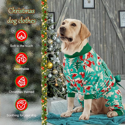 LovinPet Large Dog Christmas Pajamas for Dogs - Shirts for Big Dogs XMAS Holiday Costume Lightweight Pullover, Christmas Critters Aqua Prints Large Dog Pjs, Pitbull Dog Onesie, Pitbull Pajamas, Medium