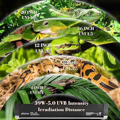 NEPTONION T5 Reptile UVB Light 34.5 Inches Fixture with UVB 5.0 Bulb High Output Hood for Terrariums, Basking Reptiles, Lizards, Chameleons, Iguanas, Bearded Dragons, 39W