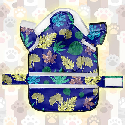 Dog Raincoat, Adjustable Rain Jacket with Hooded Double Layer for Large Medium Small Dogs Puppies, Lightweight Waterproof Rain Coat Poncho with Reflective Stripe Leaf Blue,M