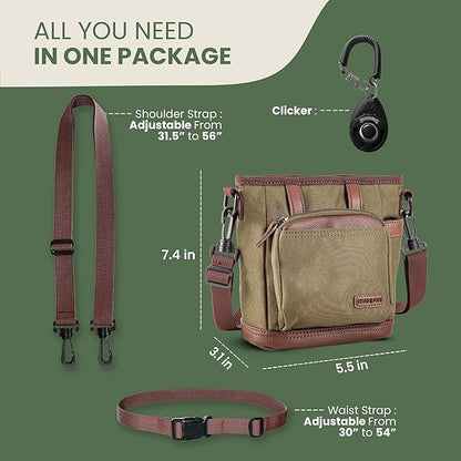 BEAU&FUR Large Dog Treat Pouch with Clicker for Training – 4 Cup Capacity, Built-In Poop Bag Dispenser, Expandable Pocket, Metal Buckle, Large Back Pocket, Ideal Design for Walks and Training – Green