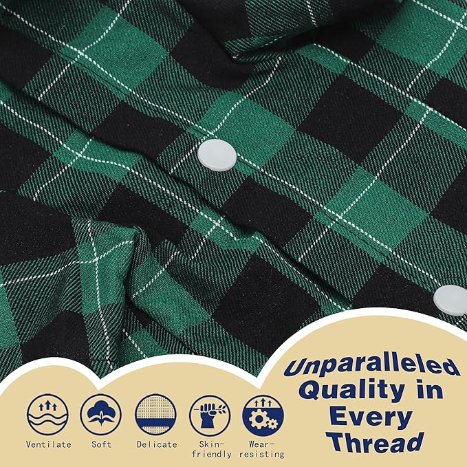 Paiaite Plaid Dog Shirt: Classic CheckeGreen Style in Pure Cotton for Large, Medium, and Small Breeds, Comfort, Breathability, and Elegance. Perfect for Everyday Wear, and Photoshoots Green L