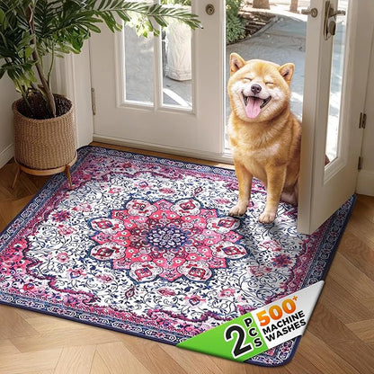 Hompet 2 Pack Super Absorbent Dog Door Mat for Muddy Paws, Washable Pee Pads for Dogs, Reusable Puppy Training Pads, Quick Dry Non-Slip Pet Entryway Rug, Leak-Proof Potty Pad for Indoor Floors 36x36