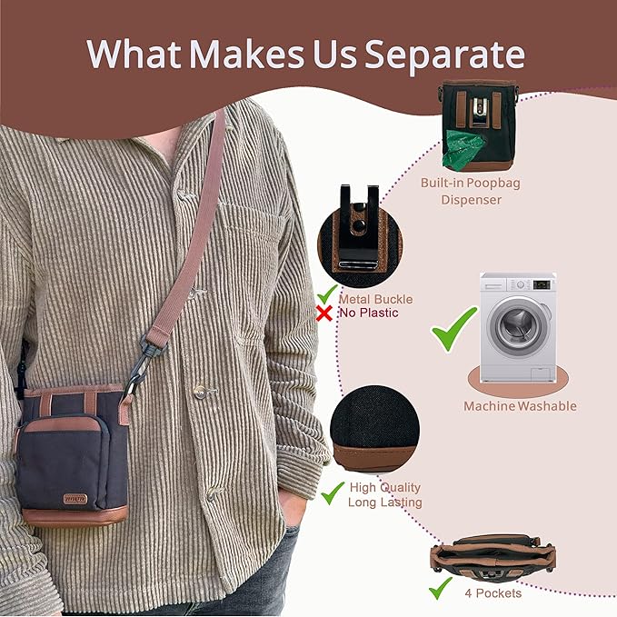 BEAU&FUR Small Dog Treat Pouch with Clicker for Training – 2 Cup Capacity, Built-In Poop Bag Dispenser, Storage for Snacks & Toys - Hands-Free Pouch Snack Holder for Walking and Training – Black Brown