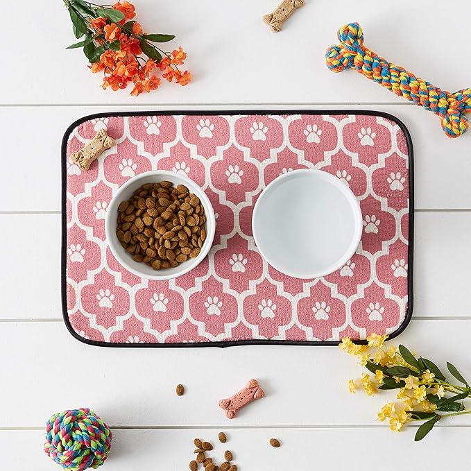 Bone Dry Machine Washable, Ultra Absorbent Pet Mat, 12x18, Rose/Off-White Lattice