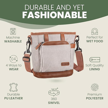 BEAU&FUR Large Dog Treat Pouch with Clicker for Training – 4 Cup Capacity, Built-In Poop Bag Dispenser, Expandable Pocket, Metal Buckle, Large Back Pocket, Ideal Design for Walks and Training – Cream