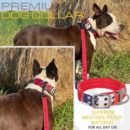 ADITYNA Heavy Duty Dog Collar for Large Dogs - Camo Red Blue Collar with Handle for Training, and Walking - Wide, Thick, Tactical, Soft Neoprene Padded