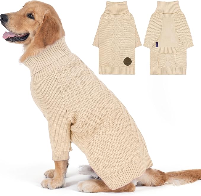 cyeollo Dog Sweater Turtleneck Knitted Sweaters with Long Sleeves Winter Clothing Dog Clothes Sweaters for Medium Large Dogs