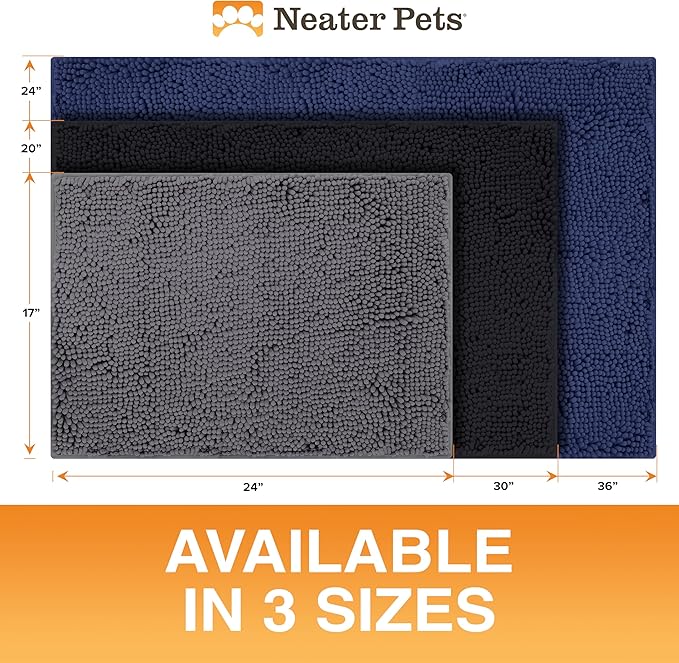 Neater Pets Chenille Dog Door Mat 24” x 17” – Super Absorbent & Quick-Dry Muddy Paws Doormat for Trapping Dirt, Water, Mud - Non-Slip & Machine Washable Pet Rugs for Entryway, Indoor Mud Mats Charcoal