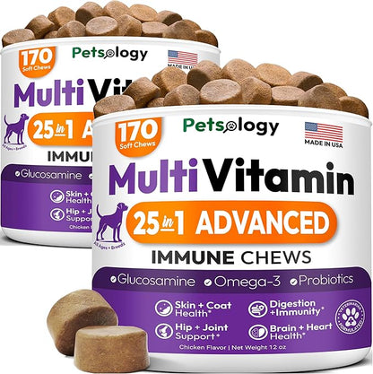 (2 Pack) Dog Multivitamin Chewable - 340 Chews - Dog Vitamins and Supplements with Glucosamine - Hip & Joint, Pet Immune Support, Gut & Heart Health - Senior & Puppy Multivitamin Pet Supplement