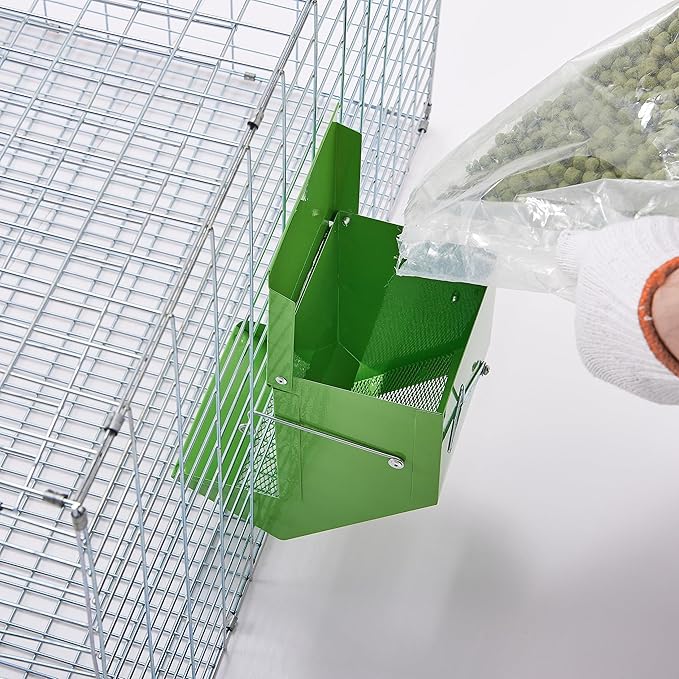 CounttyLivin Metal Small Animal Feeder with Lid, Heavy Duty, Large Capacity Food Dispenser, Great for Rabbits, Guinea Pigs, Chinchillas and Other Small Animals (7.4 inch, Green)