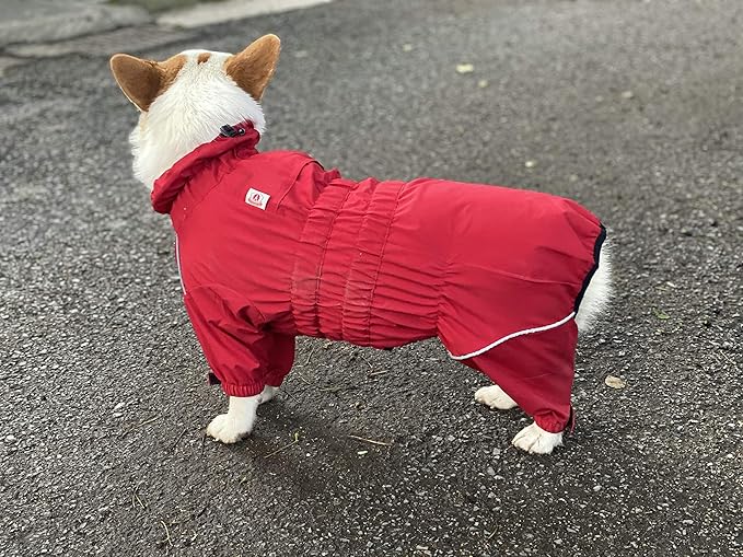 Dogs Waterproof Jacket, Lightweight Waterproof Jacket Reflective Safety Dog Raincoat Windproof Snow-Proof Dog Vest for Corgis Dachshund Small Medium Large Dogs Red D-M