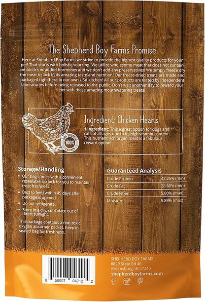 Shepherd Boy Farms Freeze Dried Dog and Cat Treats, Chicken Heart, All Natural Freeze-Dried Dog Treat & Snacks, Made in USA, High in Protein, Essential Nutrition of Raw Food, 8oz
