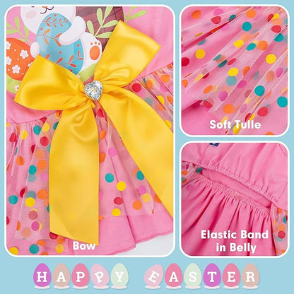 cyeollo Easter Day Dog Dress Dog Clothes Girl Skirt Holiday Outfit Bunny Egg Print Tulle Doggie Dresses for Small Dogs Cats Pet Apparel, Pink L
