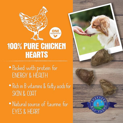 Shepherd Boy Farms Freeze Dried Dog and Cat Treats, Chicken Heart, All Natural Freeze-Dried Dog Treat & Snacks, Made in USA, High in Protein, Essential Nutrition of Raw Food, 8oz
