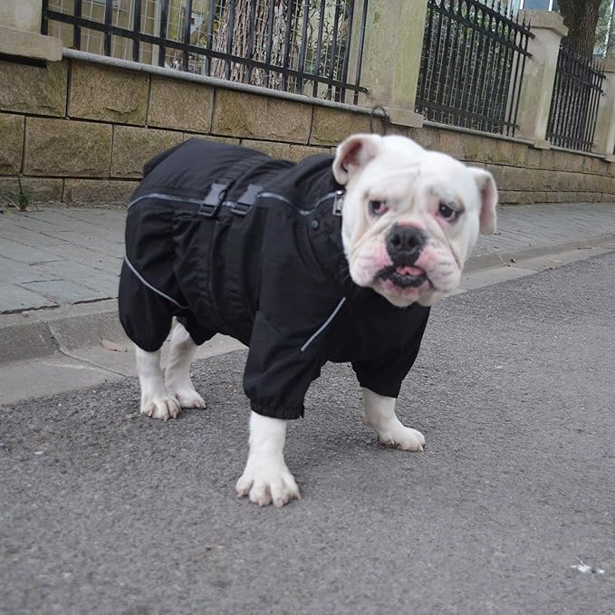 Dogs Waterproof Jacket, Lightweight Waterproof Jacket Reflective Safety Dog Raincoat Windproof Snow-Proof Dog Vest for Pugs English French Bulldog American Pit Bull Black B-S