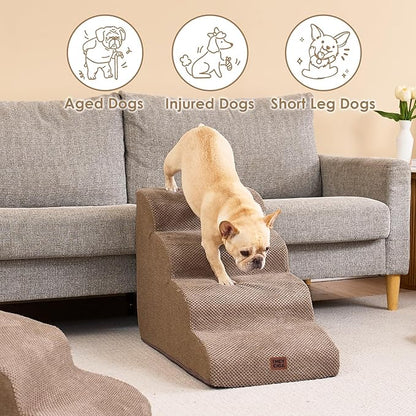 EHEYCIGA Curved Dog Stairs Ramp for High Beds 19.7" H, 4-Step Dog Steps for Small Dogs and Cats, Pet Stairs for High Bed Climbing, Non-Slip Balanced Pet Step Indoor, Camel