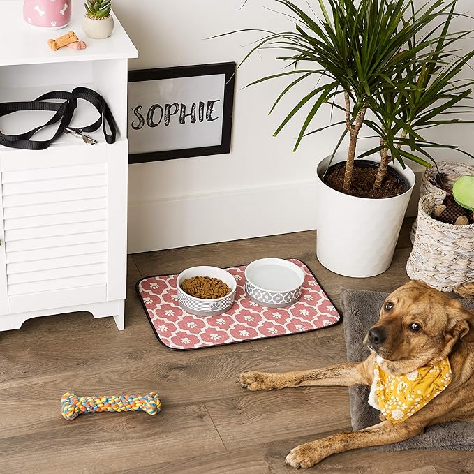 Bone Dry Machine Washable, Ultra Absorbent Pet Mat, 12x18, Rose/Off-White Lattice