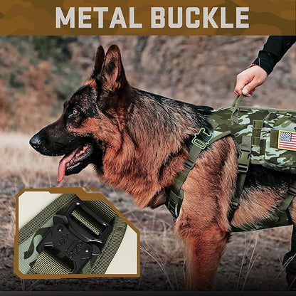Forestpaw Dog Harness Medium Sized,Tactical Dog Harness with Handle,No Pull Military Style Service Dog Vest with Pockets Adjustable for Medium Large Dogs,Camouflage Green,Chest 19.5-41.5"