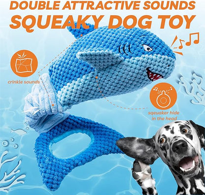 Dog Toys for Large Dogs, Squeaky Dog Toys for Aggressive Chewers, Plush Dog Chew Toys for Teething, Interactive Shark Dog Toys to Keep Them Busy Tug Of War Puppy Toys for Small,Medium,Large Breeds