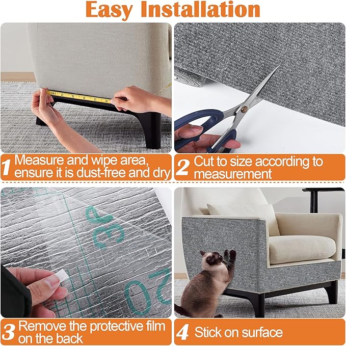 Cat Scratch Furniture Protector - 40" x 17" Trimmable Self-Adhesive Cats Claws Scratch Pads, DIY Cat Climbing Couch Protector for Scratch Post Cat Tree Replacement Indoor (Light Gray)