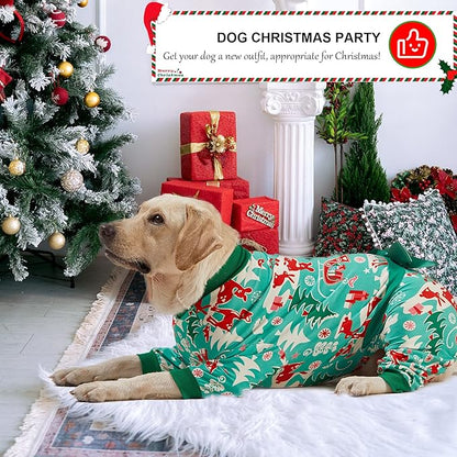 LovinPet Large Dog Christmas Pajamas for Dogs - Shirts for Big Dogs Xmas Holiday Costume Lightweight Pullover, Christmas Critters Aqua Prints Large Dog Pjs, Pitbull Dog Onesie, Pitbull Pajamas,L