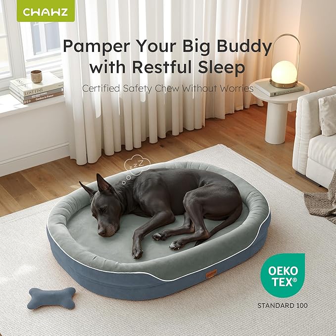 XXL Orthopedic Dog Bed, 53 in. Dog Bed for Large Sized Dogs with Full-Surround Bolsters, Dual-Sided Dog Cooling Beds with Memory Foam, Washable Pet Sofa Couch with Nonslip Bottom, Dark Grey