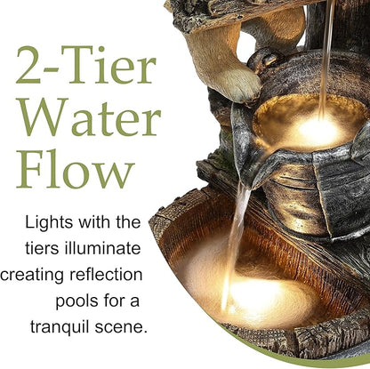 LuxenHome Water Fountain Outdoor, 25" Whimsical Puppy Dog Resin Outdoor Water Fountain with LED Lights, Decorative Garden Waterfall Fountains Indoor and Outdoor for Patio, Garden Decor