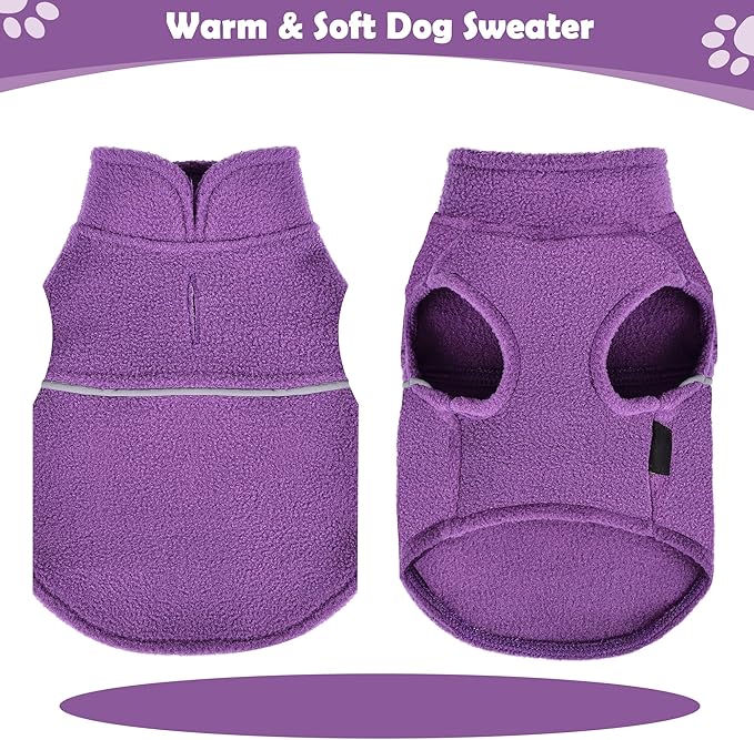 XXS Warm Purple Dog Fleece Vest with Leash Hole - Small Dog Pullover Jacket for Girls, Boys & Dogs