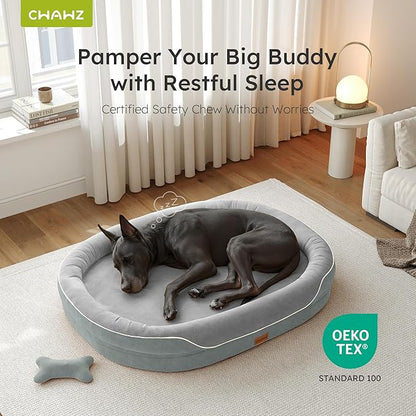 XXL Orthopedic Dog Bed, 53 in. Dog Bed for Large Sized Dogs with Full-Surround Bolsters, Dual-Sided Dog Cooling Beds with Memory Foam, Washable Pet Sofa Couch with Nonslip Bottom, Light Grey