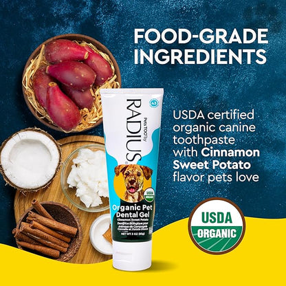 Radius USDA Organic Dental Solutions All Ages Dog Dental Kit 1 Unit, 1 Dog Toothbrush, 1 0.8oz Toothpaste, & 1 Travel Case, Firm Bristle & Non Toxic Toothpaste for Dogs