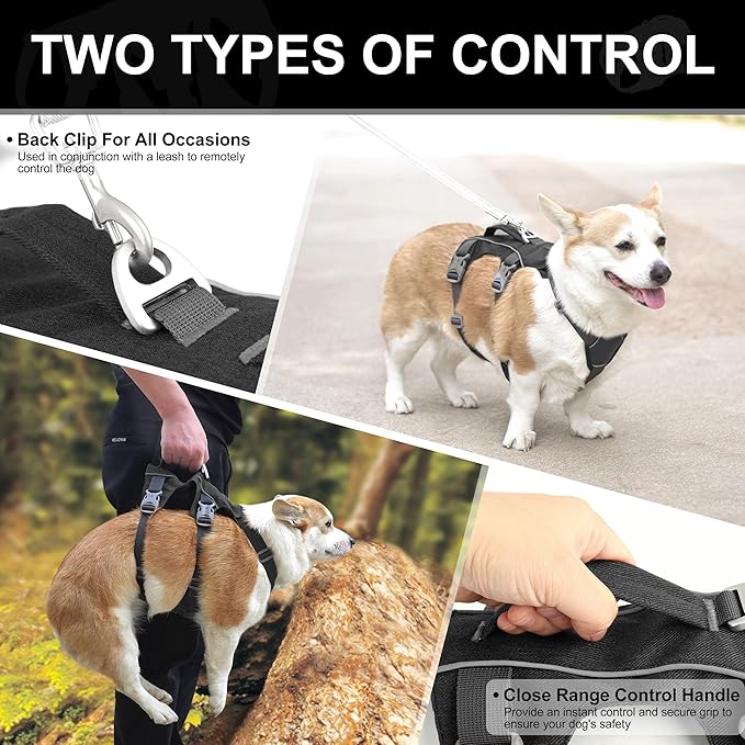 Escape Proof Dog Harness with Handle - Reflective No Pull Dog Vest, Lightweight Full Body Pet Harness Adjustable for Small Dogs Walking,Training(Black,Chest:14-22")