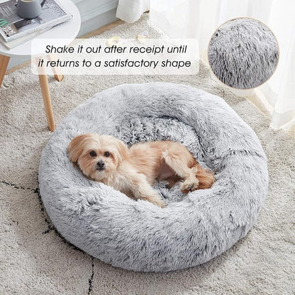 WESTERN HOME WH Calming Soft Round Dog & Cat Bed, Anti-Anxiety Donut Cuddler Warming Cozy Fluffy Faux Fur Plush Cushion Bed for Small Medium Dogs and Cats (20"/24"/27"/30"), Light Grey
