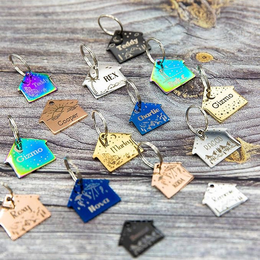 Personalized Dog Tag with 5 Lines of Custom Deep Engraved Durable Stainless Steel Pet ID Name Tag Designer Regular Size House