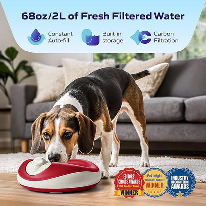 TORUS Filtered Portable Dog Water Dispenser [Upgraded 2025], 1L / 34oz, Automatic Pet Water Dispenser, No Spill, Noise-Free Dog Water Bowl Dispenser, No Power, Ideal for Small Pups and Purrfect Cats