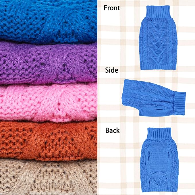 XS Dog Sweater Winter Chihuahua Clothes Girl Boy Knit Turtleneck Dog Clothes Solid Sleeveless Puppy Sweaters Soft and Warm Doggy Coat for Cold Weather(Blue, X-Small)