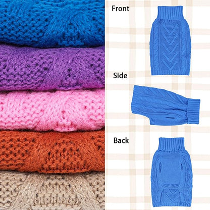 XS Dog Sweater Winter Chihuahua Clothes Girl Boy Knit Turtleneck Dog Clothes Solid Sleeveless Puppy Sweaters Soft and Warm Doggy Coat for Cold Weather(Blue, X-Small)