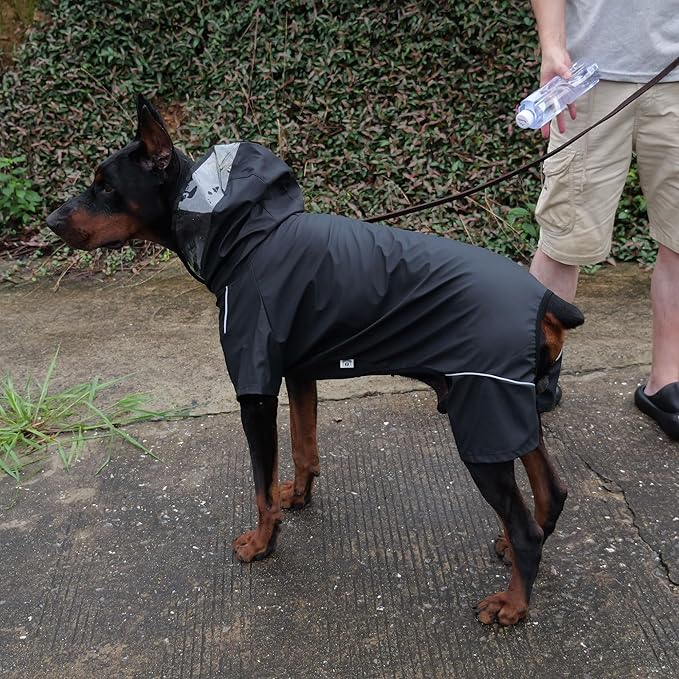 Four-Legged Full Coverage Waterproof Dog Raincoat with Reflective Features Pet Raincoats for Large Medium Small Dogs Black 2XL