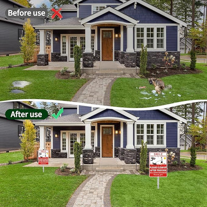 (2 Pack) Clean Up After Your Dog Signs, Please Pick Up After Your Dog Sign for Yard, No Pooping Dogs Signage -10x35 Heavy Duty Aluminum Weather Resistant and Easy to Install with Stake (Red)