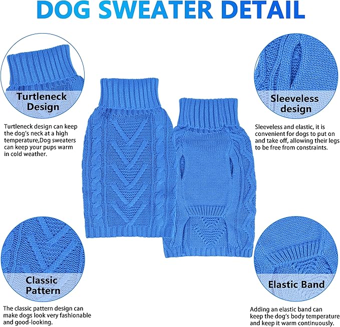 XS Dog Sweater Winter Chihuahua Clothes Girl Boy Knit Turtleneck Dog Clothes Solid Sleeveless Puppy Sweaters Soft and Warm Doggy Coat for Cold Weather(Blue, X-Small)