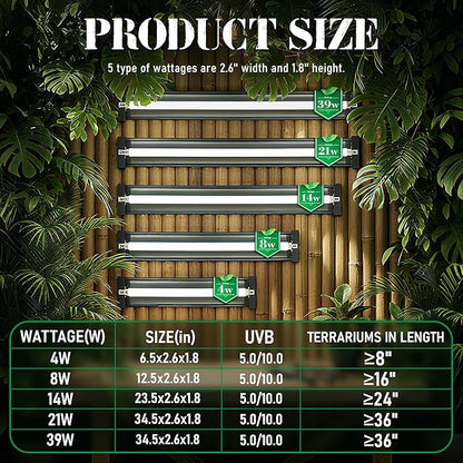 NEPTONION T5 Reptile UVB Light 34.5 Inches Fixture with UVB 10.0 Bulb High Output Hood for Terrariums, Basking Reptiles, Lizards, Chameleons, Iguanas, Bearded Dragons, 39W