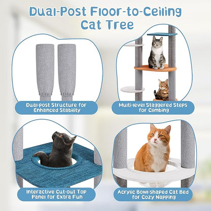 Yaheetech Floor to Ceiling Cat Tree, Cat Climbing Tower with 95-103In Adjustable Height and 6 Scratching Posts, Sturdy Platforms, Multi-Level Window Perches