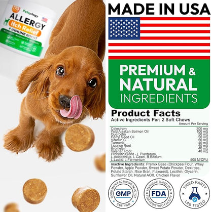 Dog Allergy Relief Chews - 170 Dog Allergy Chews - Itch Relief for Dogs - Omega 3 Fish Oil, Probiotics for Itchy Skin & Hot Spots Allergies, Paw Licking - Dry Skin & Coat Supplement - Immune Health
