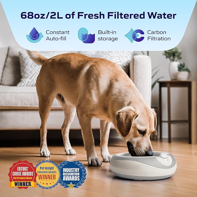 TORUS Filtered Portable Dog Water Dispenser [Upgraded 2025], 2L / 68oz, Automatic Pet Water Dispenser Noise-Free No Spill Water Bowl for Dogs, No Power Needed, Ideal for Medium & Large Pets