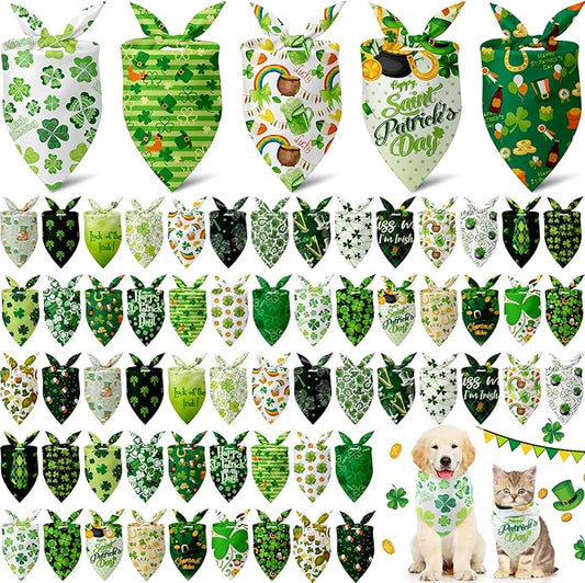 Sanwuta 60 Pcs St Patricks Day Dog Bandanas Bulk Shamrock Scarf Dog Bibs Adjustable Puppy Kerchief Holiday Pet Grooming Supplies Outfit Costume for Small to Large Pet(Shamrock, Large)