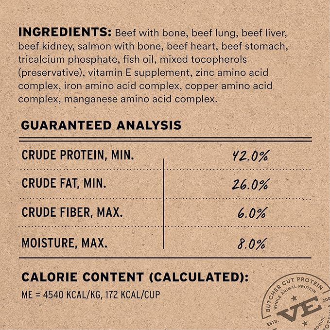 Vital Essentials Freeze-Dried Raw Beef & Salmon Meal or Mixer Dog Food Soft Nibs | 99% Beef, Salmon, Organs & Bone | 3 lbs Big Bag