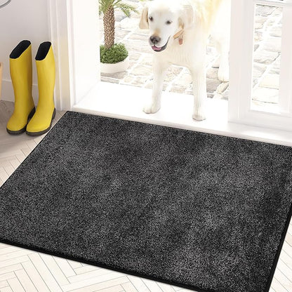 PURRUGS Dirt Trapping Door Mat 24" x 35.5", Non-Slip Machine Washable Entryway Rug, Dog Doormat, Indoor Front Door Mat, Super Absorbent Entry Rug for Muddy Shoes & Paws, Charcoal