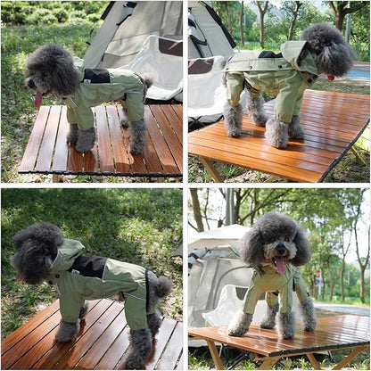 LOVELONGLONG Waterproof Dog Raincoat with Removable Hood – Outdoor Full Body Dog Jacket, Windproof Snowproof Shell Suit – All Season Pet Rain Gear Sage Green XL
