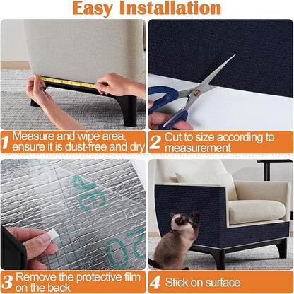 Cat Scratch Furniture Protector - 118" x 15.8" Trimmable Self-Adhesive Cats Claws Scratch Pads, DIY Cat Climbing Couch Protector for Scratch Post Cat Tree Replacement Indoor (Dark Blue)